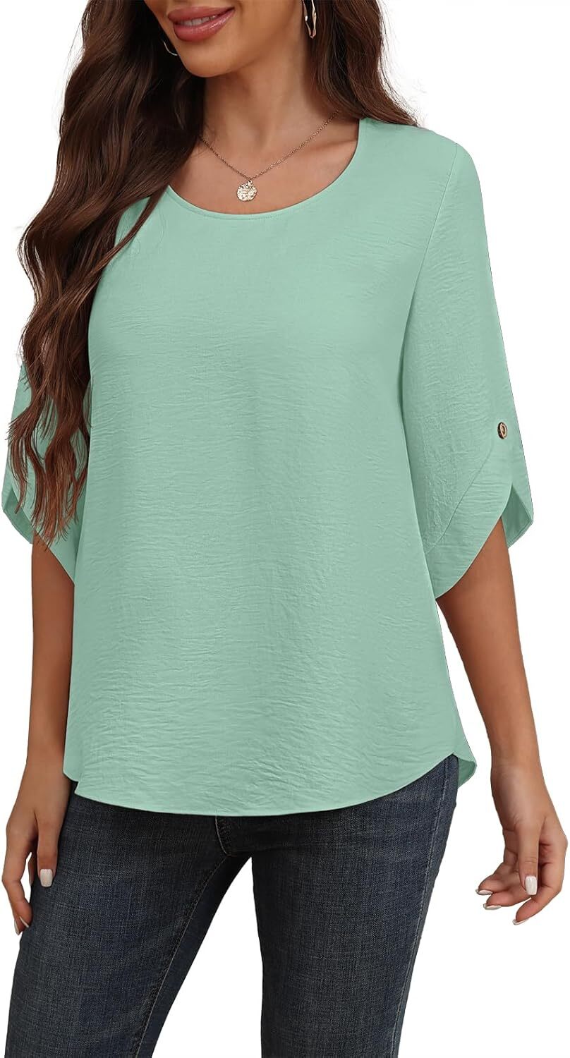 Women's 2024 Summer Chiffon Blouses Bell Short Sleeve TShirts Casual Loose Flowy Dressy Work Tops for Leggings Blouse