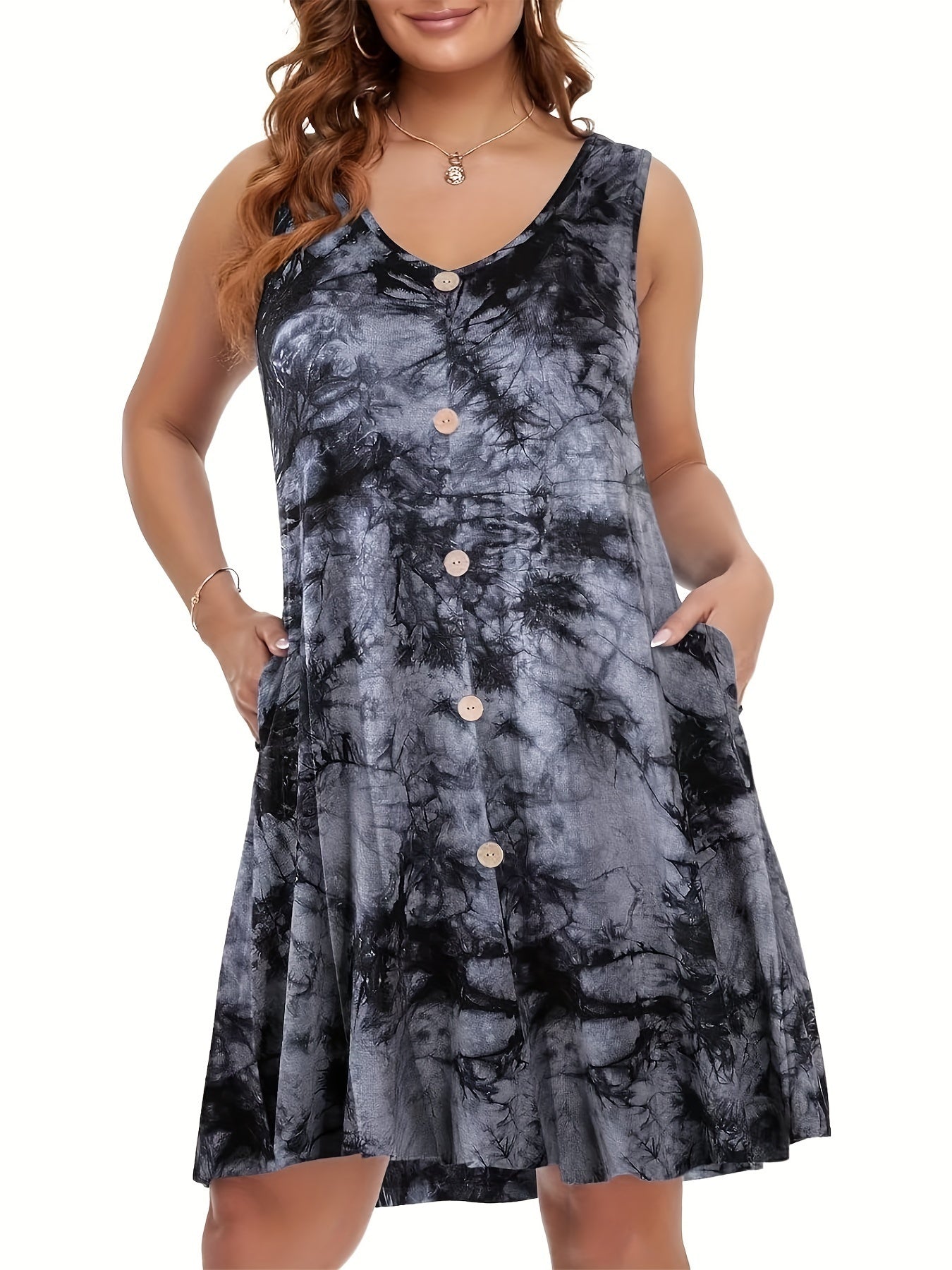 Plus Size Tie Dye Pocket Dress