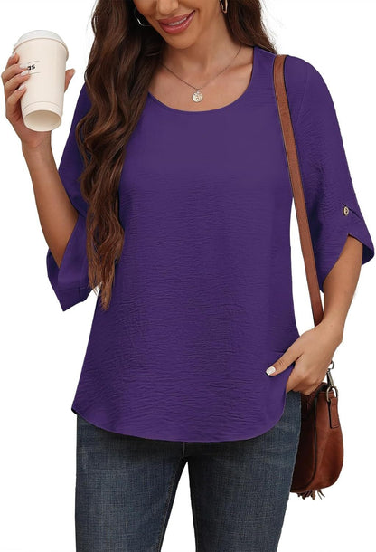 Women's 2024 Summer Chiffon Blouses Bell Short Sleeve TShirts Casual Loose Flowy Dressy Work Tops for Leggings Blouse