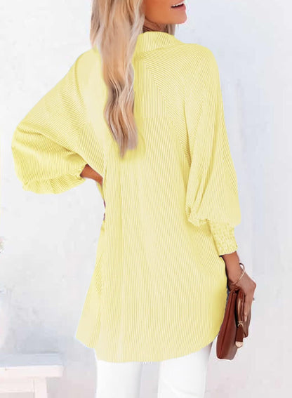 Women's Smocked Cuffed Striped Boyfriend Shirt with Pocket Casual Collar Long Sleeve Blouse Tops for Pocket Shirred.Clearance Items 2024