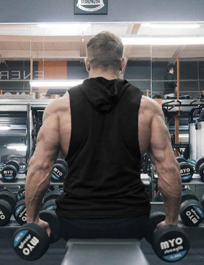 Men's Workout Hooded Tank Tops Bodybuilding Muscle Cut Off T Shirt Sleeveless Gym Hoodies