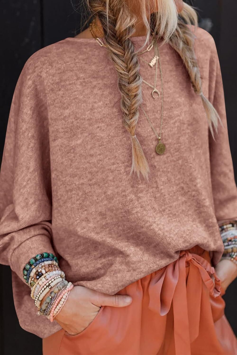 Women's Fall Sweaters 2024 Casual Oversize Pullover Batwing Long Sleeve Drop Shoulder Sweater Loose Knit Jumper Tops