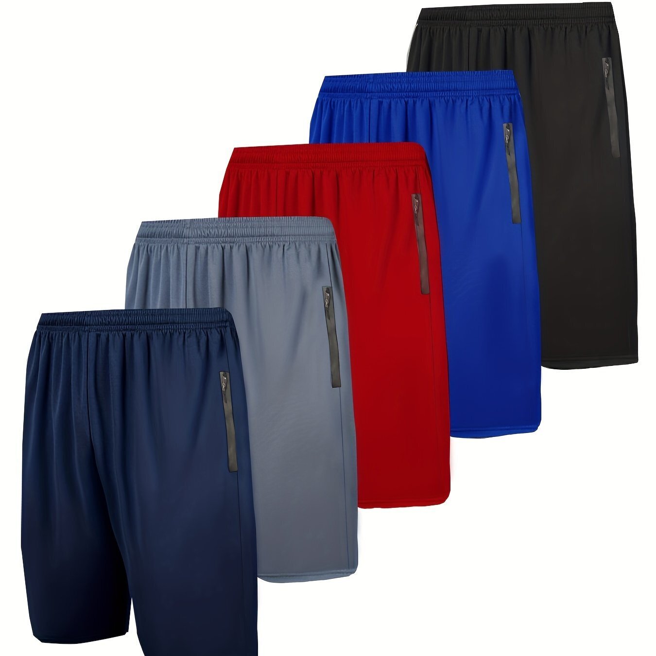 Men's Summer Solid Zipper Pocket Shorts, Men's Summer Bottoms, Regular Fit Casual Breathable Quick Drying Straight Leg Shorts for Summer, Mens Shorts for Daily Wear