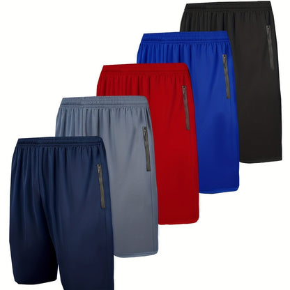 Men's Summer Solid Zipper Pocket Shorts, Men's Summer Bottoms, Regular Fit Casual Breathable Quick Drying Straight Leg Shorts for Summer, Mens Shorts for Daily Wear