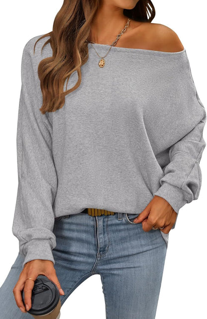 Women's Fall Sweaters 2024 Casual Oversize Pullover Batwing Long Sleeve Drop Shoulder Sweater Loose Knit Jumper Tops