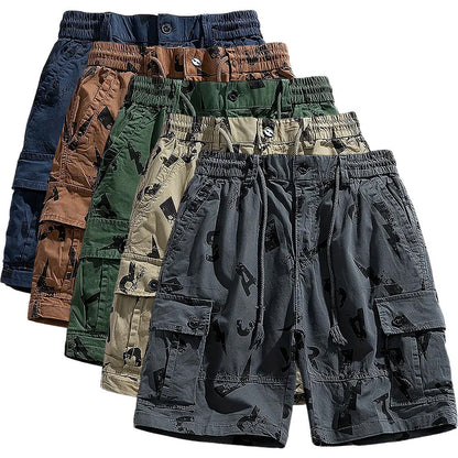 5 Pieces Casual Cotton Letter Print Side Pockets Elastic Waist Drawstring Cargo Shorts💖Buy two packs for free shipping💖