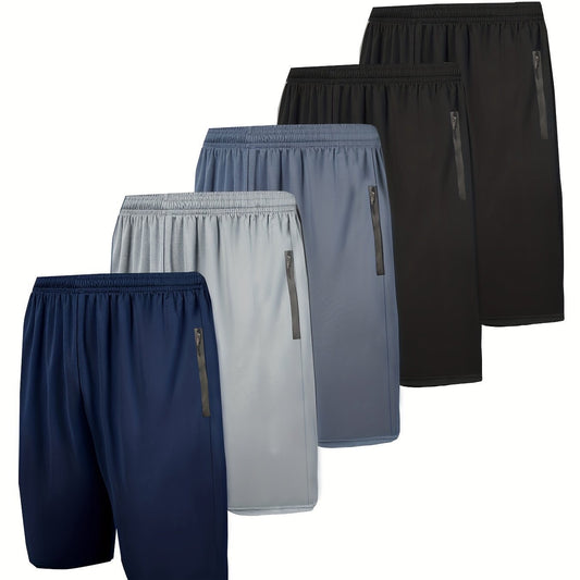 Men's Summer Solid Zipper Pocket Shorts, Men's Summer Bottoms, Regular Fit Casual Breathable Quick Drying Straight Leg Shorts for Summer, Mens Shorts for Daily Wear
