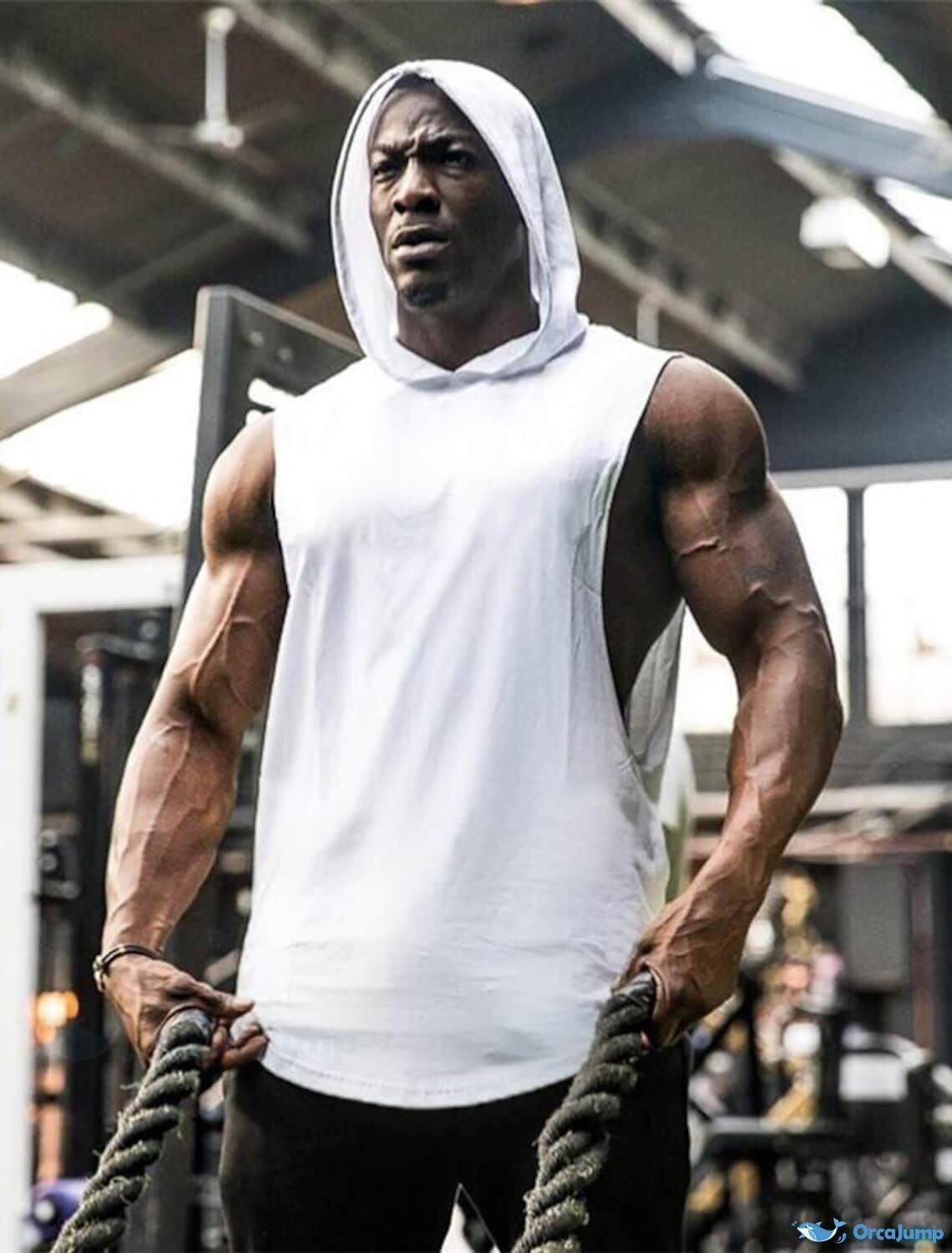 Men's Workout Hooded Tank Tops Bodybuilding Muscle Cut Off T Shirt Sleeveless Gym Hoodies