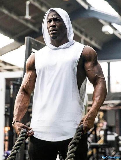 Men's Workout Hooded Tank Tops Bodybuilding Muscle Cut Off T Shirt Sleeveless Gym Hoodies