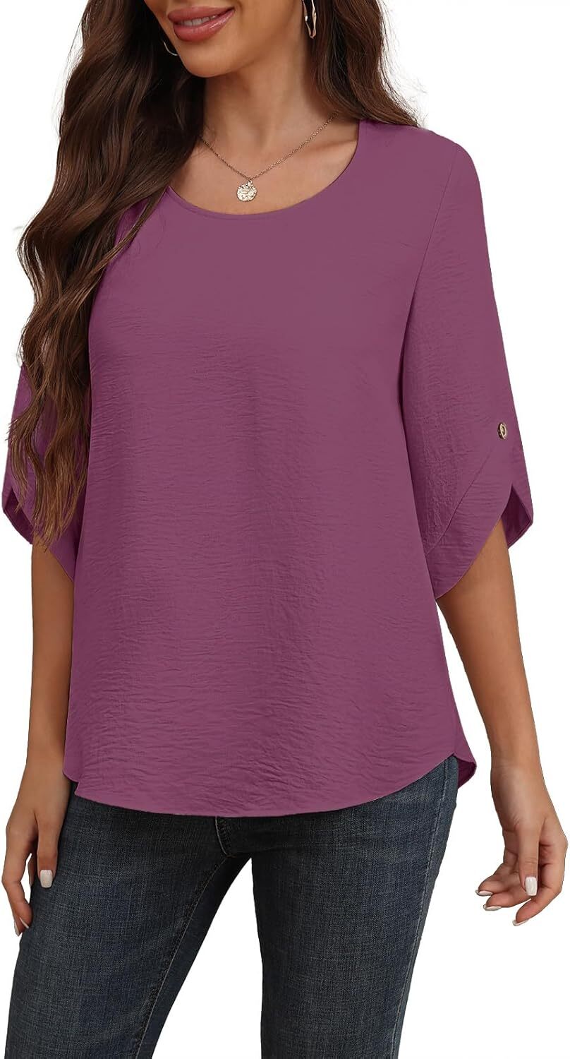 Women's 2024 Summer Chiffon Blouses Bell Short Sleeve TShirts Casual Loose Flowy Dressy Work Tops for Leggings Blouse