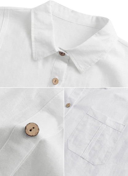 Mens Beach Linen Shirts Short Sleeve Cuban Button Down Casual Summer T Shirt Guayabera Hawaiian Tee Loose Fit Tops(💖Buy two, free shipping)
