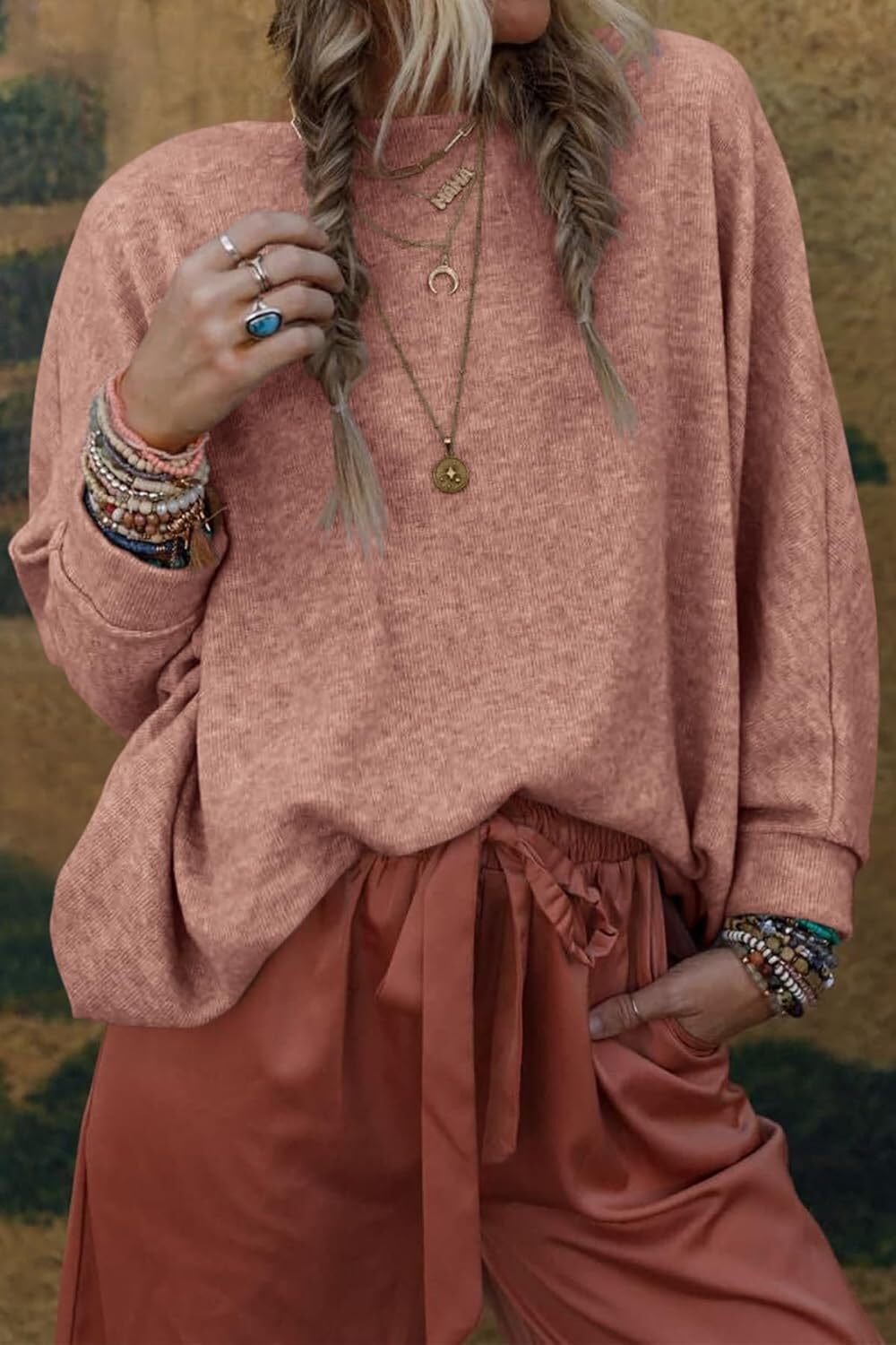 Women's Fall Sweaters 2024 Casual Oversize Pullover Batwing Long Sleeve Drop Shoulder Sweater Loose Knit Jumper Tops