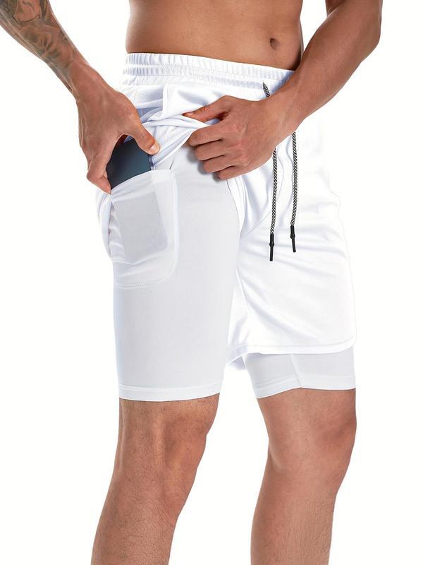 Men's 2 In 1 Summer Outdoor Sports Drawstring Shorts With Phone Pockets