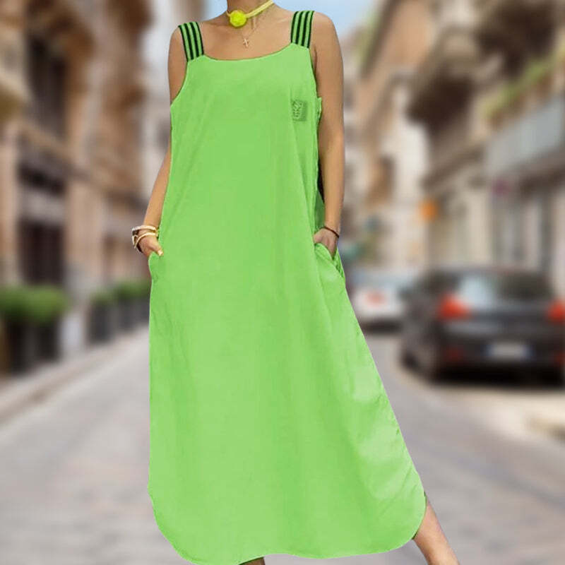 Wide Strap Maxi Dress with Pockets