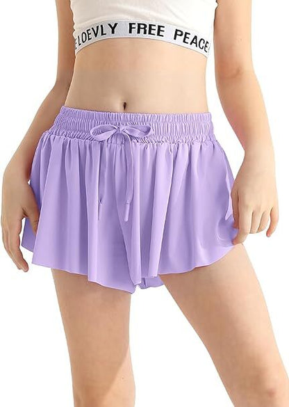 Women's Flowy Butterfly Athletic Running Workout Spandex Gym Yoga Tennis Skirts with Pocket