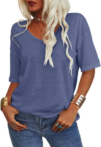 5 Colors Solid Short Sleeve V Neck Tee