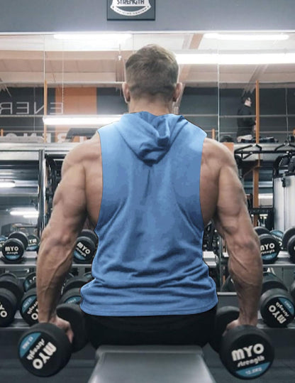 Men's Workout Hooded Tank Tops Bodybuilding Muscle Cut Off T Shirt Sleeveless Gym Hoodies