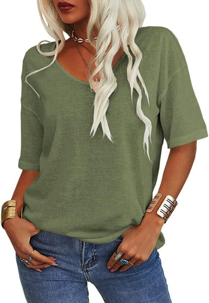 5 Colors Solid Short Sleeve V Neck Tee