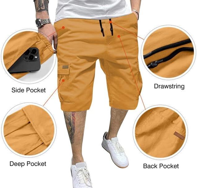 Men's Patched Drawstring Waist Cargo Shorts,  Men's Bottoms for Daily Wear, Clearance Items 2024