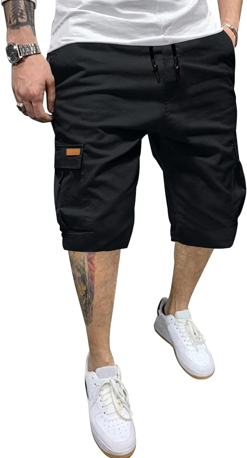 Men's Patched Drawstring Waist Cargo Shorts,  Men's Bottoms for Daily Wear, Clearance Items 2024