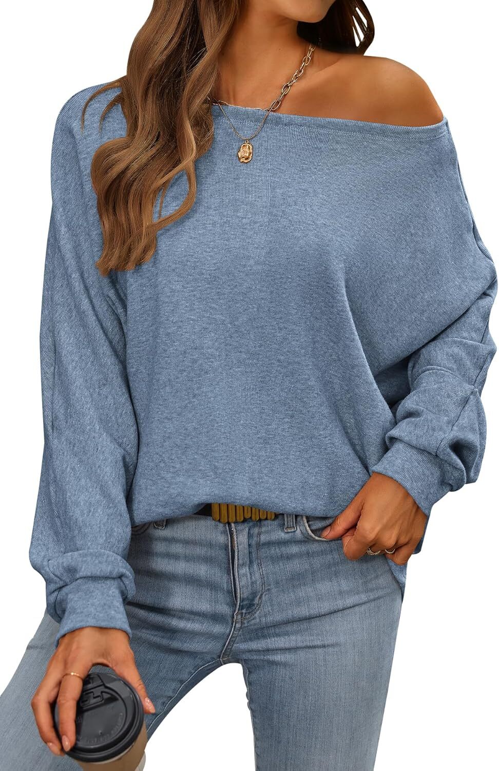 Women's Fall Sweaters 2024 Casual Oversize Pullover Batwing Long Sleeve Drop Shoulder Sweater Loose Knit Jumper Tops