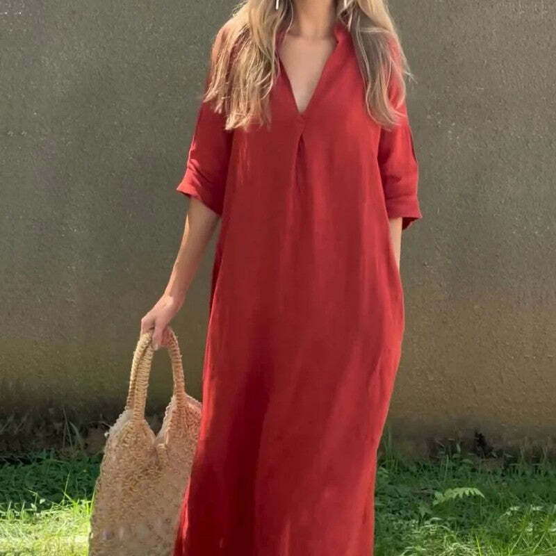 💕50% OFF - Linen Casual Style V-Neck Dress