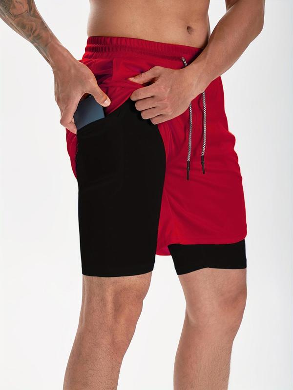 Men's 2 In 1 Summer Outdoor Sports Drawstring Shorts With Phone Pockets