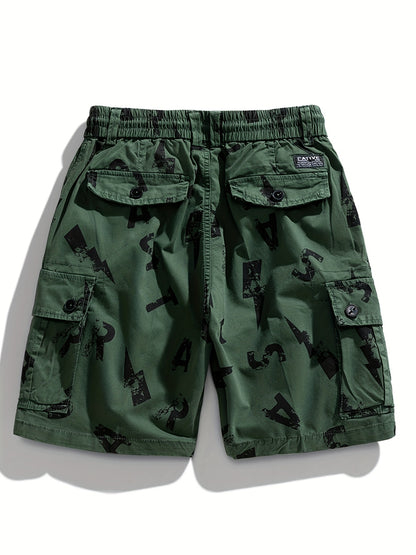 5 Pieces Casual Cotton Letter Print Side Pockets Elastic Waist Drawstring Cargo Shorts💖Buy two packs for free shipping💖