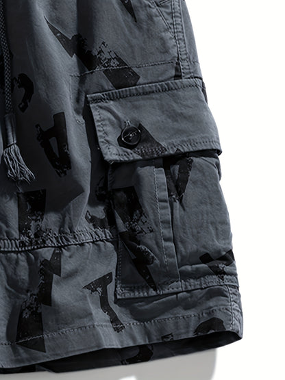 5 Pieces Casual Cotton Letter Print Side Pockets Elastic Waist Drawstring Cargo Shorts💖Buy two packs for free shipping💖