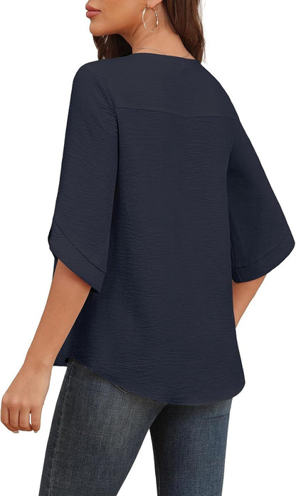 Women's 2024 Summer Chiffon Blouses Bell Short Sleeve TShirts Casual Loose Flowy Dressy Work Tops for Leggings Blouse