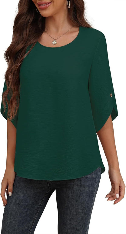 Women's 2024 Summer Chiffon Blouses Bell Short Sleeve TShirts Casual Loose Flowy Dressy Work Tops for Leggings Blouse