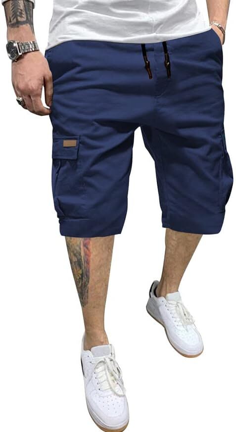 Men's Patched Drawstring Waist Cargo Shorts,  Men's Bottoms for Daily Wear, Clearance Items 2024