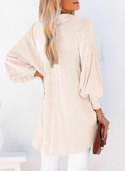 Women's Smocked Cuffed Striped Boyfriend Shirt with Pocket Casual Collar Long Sleeve Blouse Tops for Pocket Shirred.Clearance Items 2024