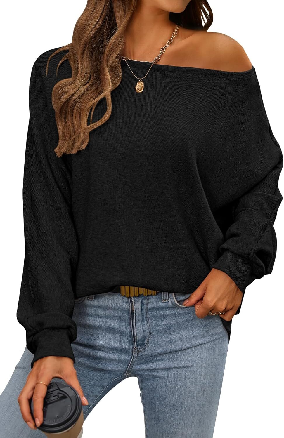 Women's Fall Sweaters 2024 Casual Oversize Pullover Batwing Long Sleeve Drop Shoulder Sweater Loose Knit Jumper Tops