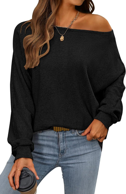 Women's Fall Sweaters 2024 Casual Oversize Pullover Batwing Long Sleeve Drop Shoulder Sweater Loose Knit Jumper Tops