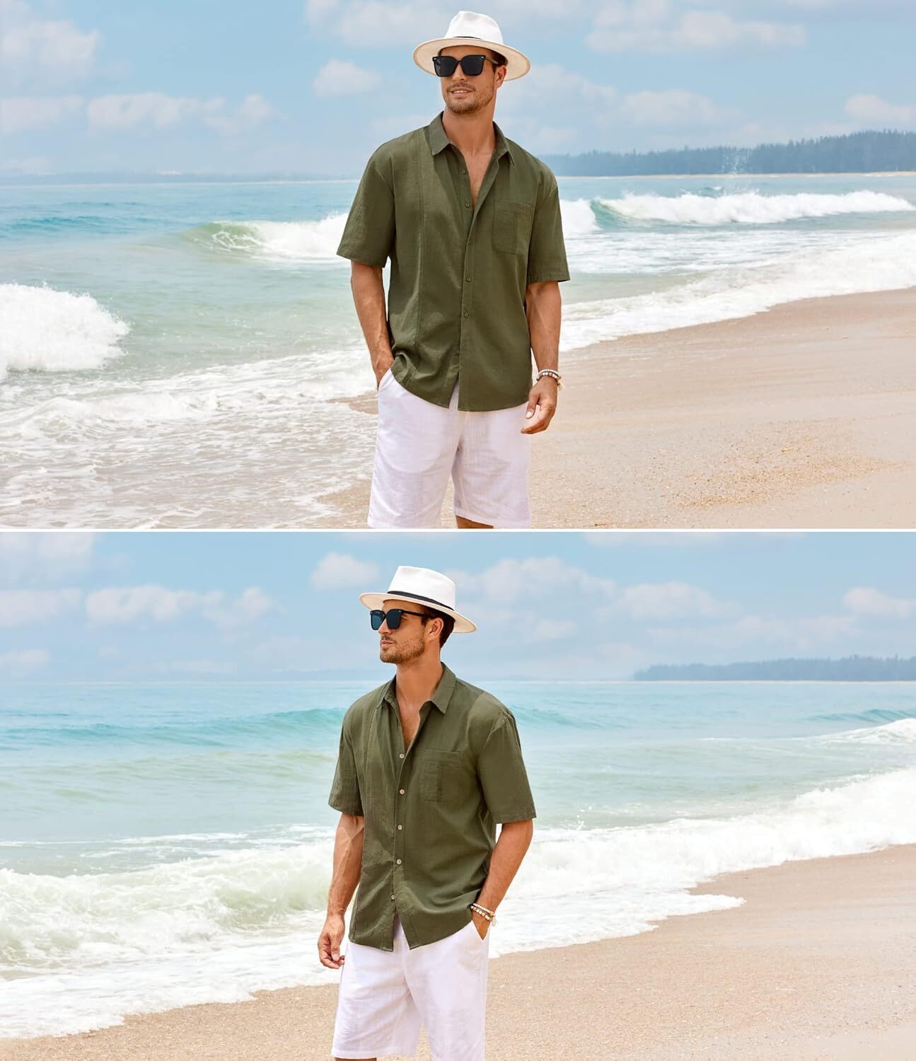 Mens Beach Linen Shirts Short Sleeve Cuban Button Down Casual Summer T Shirt Guayabera Hawaiian Tee Loose Fit Tops(💖Buy two, free shipping)