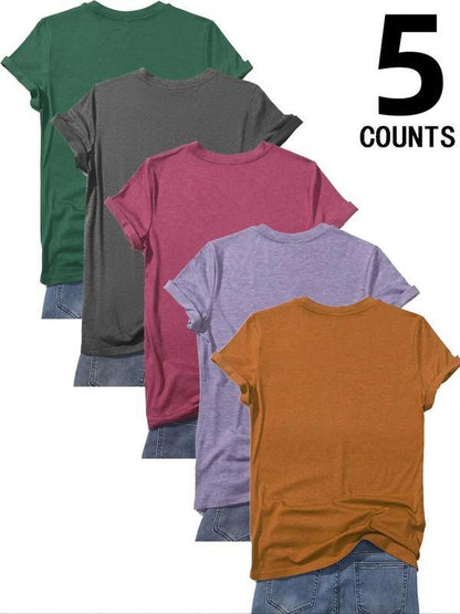 5 Colors Solid Short Sleeve V Neck Tee