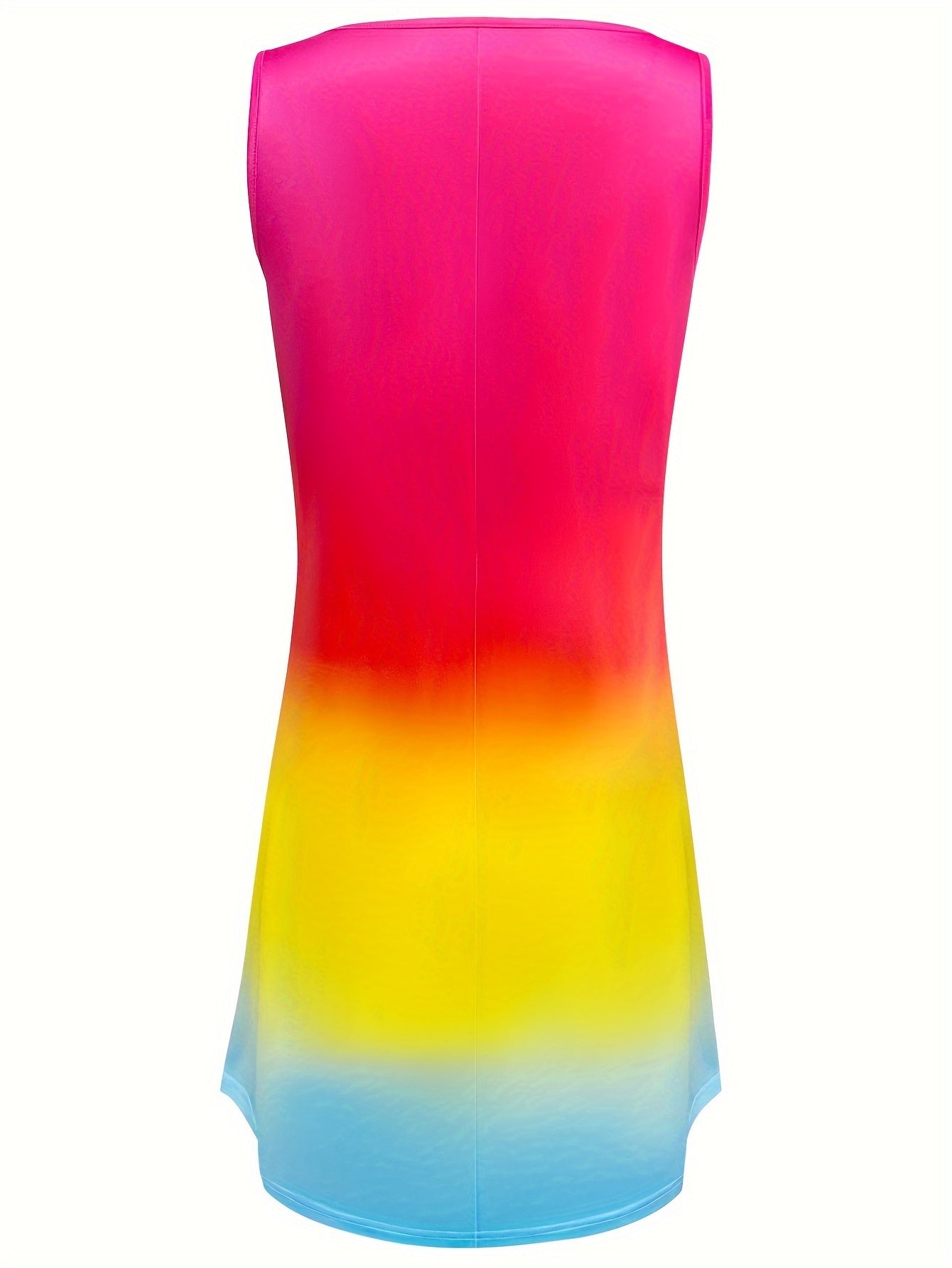 Vibrant Ombre V-Neck Tank Dress - Soft Micro Elastic Polyester Casual Summer Dress for Women