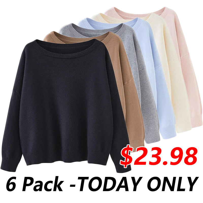 Women's Chic Plain Scoop Neck Knitted Long Sleeve Sweater, Lady Basic Comfort Drop Shoulder Crewneck Knitting Back To School Jumper, 2024 Knitwear Clothes, Womenswear