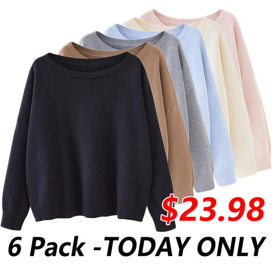 Women's Chic Plain Scoop Neck Knitted Long Sleeve Sweater, Lady Basic Comfort Drop Shoulder Crewneck Knitting Back To School Jumper, 2024 Knitwear Clothes, Womenswear