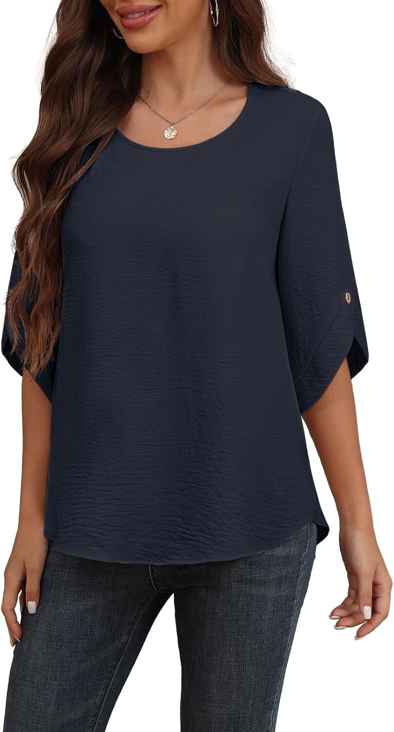 Women's 2024 Summer Chiffon Blouses Bell Short Sleeve TShirts Casual Loose Flowy Dressy Work Tops for Leggings Blouse