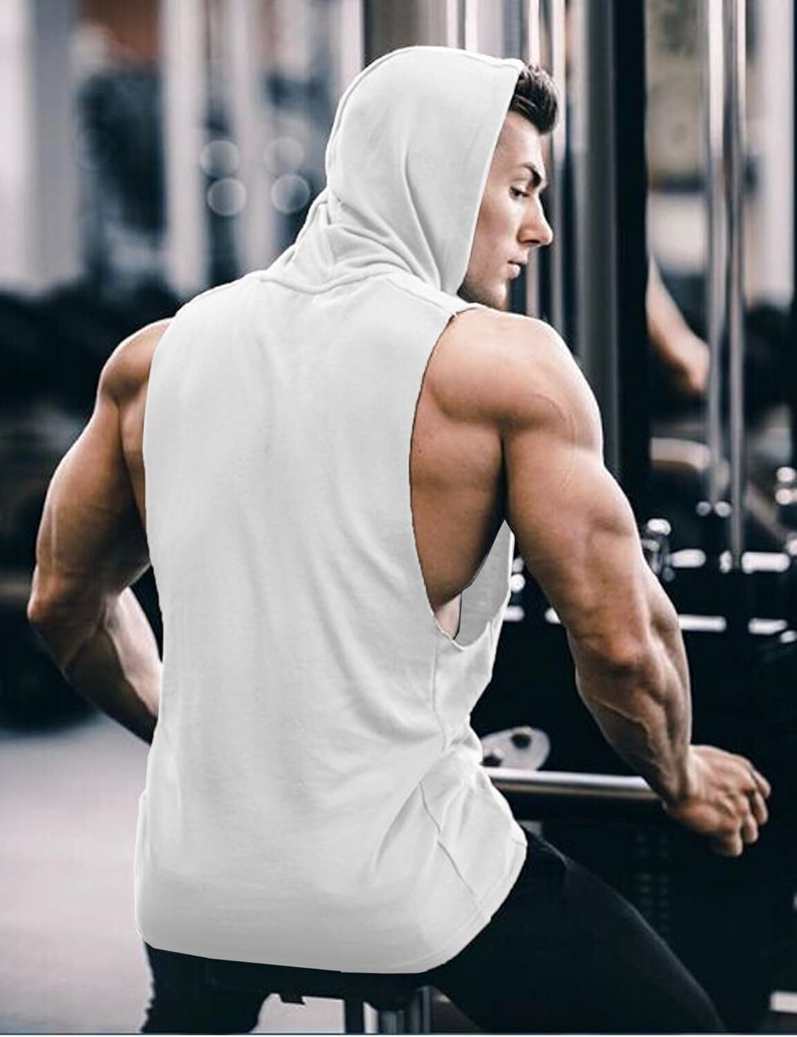 Men's Workout Hooded Tank Tops Bodybuilding Muscle Cut Off T Shirt Sleeveless Gym Hoodies