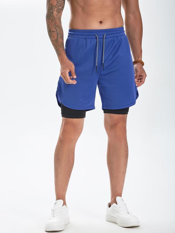 Men's 2 In 1 Summer Outdoor Sports Drawstring Shorts With Phone Pockets