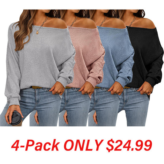 Women's Fall Sweaters 2024 Casual Oversize Pullover Batwing Long Sleeve Drop Shoulder Sweater Loose Knit Jumper Tops