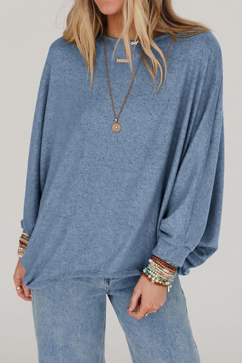 Women's Fall Sweaters 2024 Casual Oversize Pullover Batwing Long Sleeve Drop Shoulder Sweater Loose Knit Jumper Tops