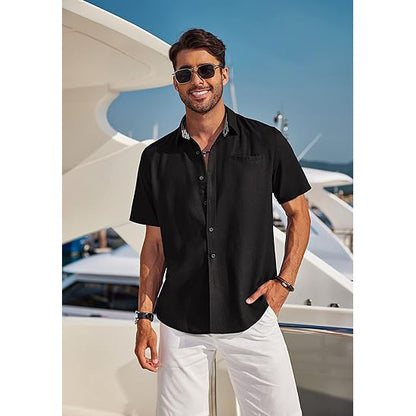Men's Casual Linen Short Sleeve Button Down Shirt