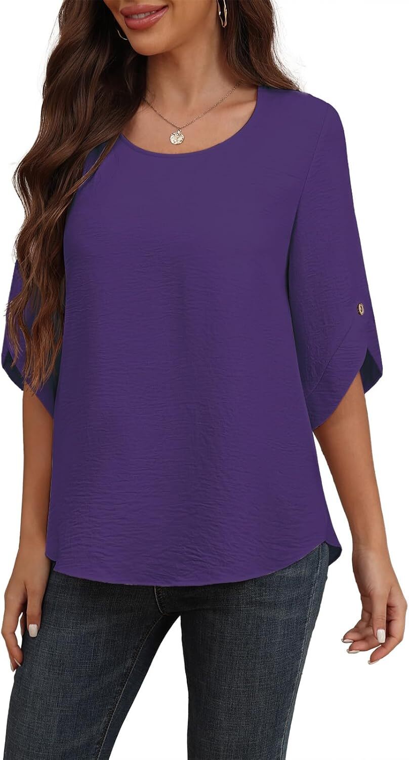 Women's 2024 Summer Chiffon Blouses Bell Short Sleeve TShirts Casual Loose Flowy Dressy Work Tops for Leggings Blouse