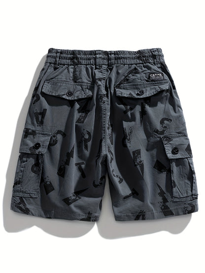 5 Pieces Casual Cotton Letter Print Side Pockets Elastic Waist Drawstring Cargo Shorts💖Buy two packs for free shipping💖