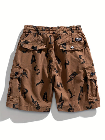 5 Pieces Casual Cotton Letter Print Side Pockets Elastic Waist Drawstring Cargo Shorts💖Buy two packs for free shipping💖