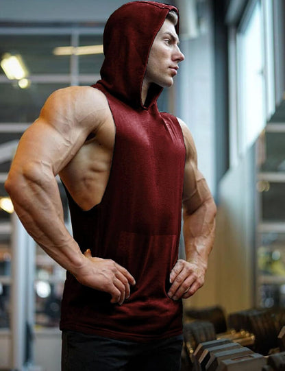 Men's Workout Hooded Tank Tops Bodybuilding Muscle Cut Off T Shirt Sleeveless Gym Hoodies